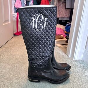 Quilted Monogram Black Rain Boots